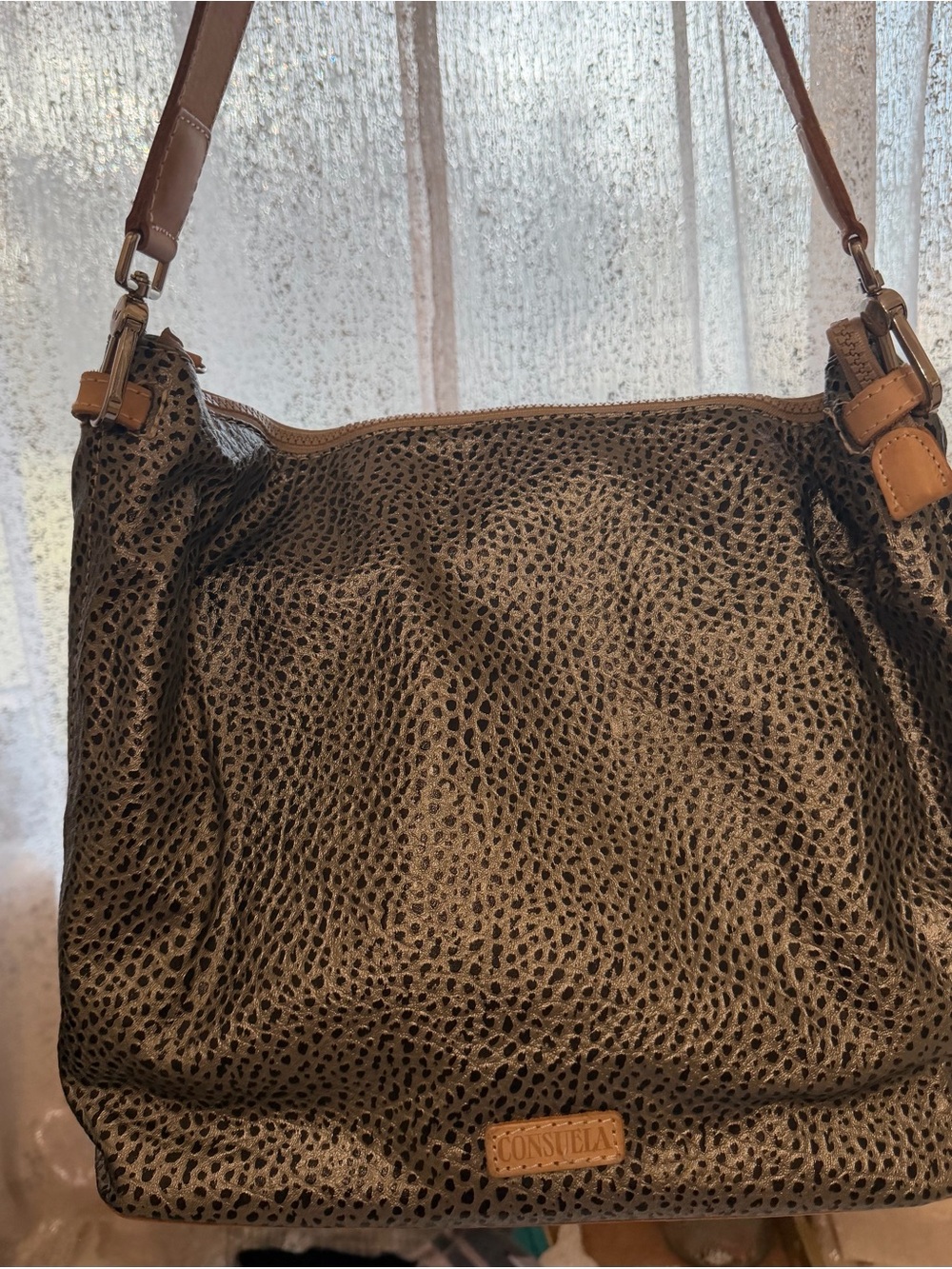 Consuela Wesley Silver and Black Pebbled Leather Hobo Bag